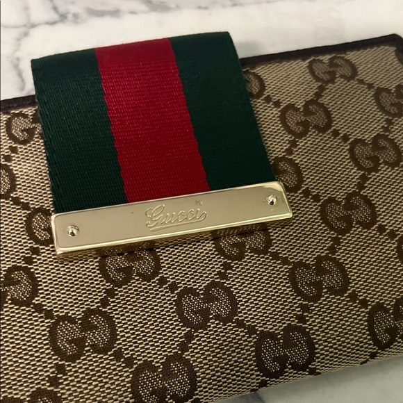 Gucci Brown GG Canvas Wallet with Green and Red Web - Picture 2 of 2